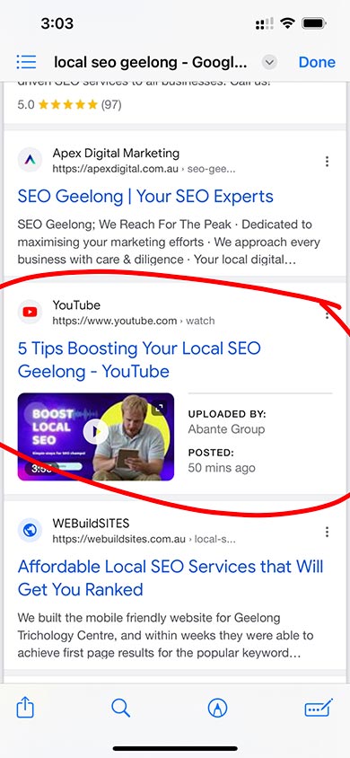 local seo geelong result